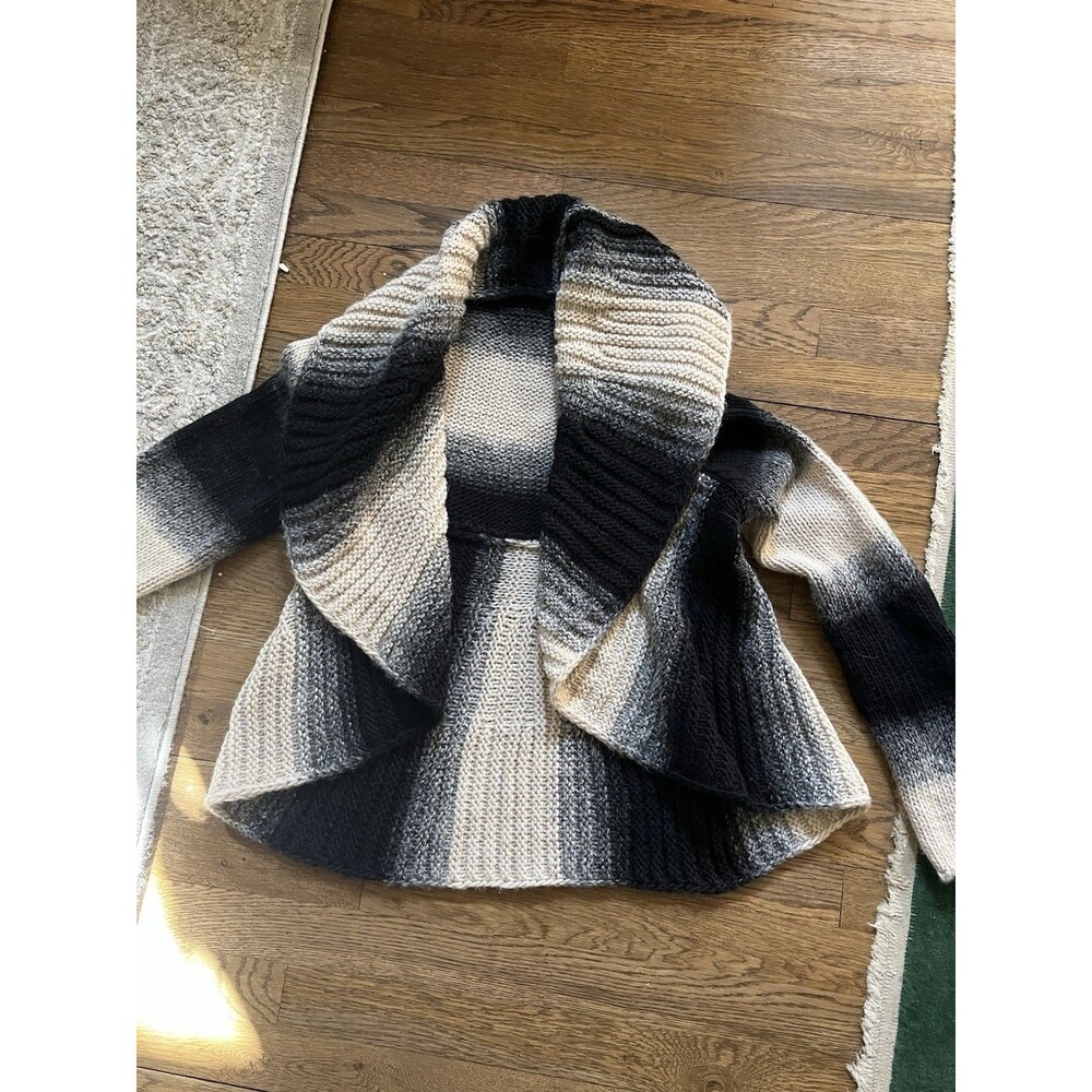 Silvia Novelli Italy Melange Yarn Black Grey Cream Ombre Shawl Collar Cardigan M
